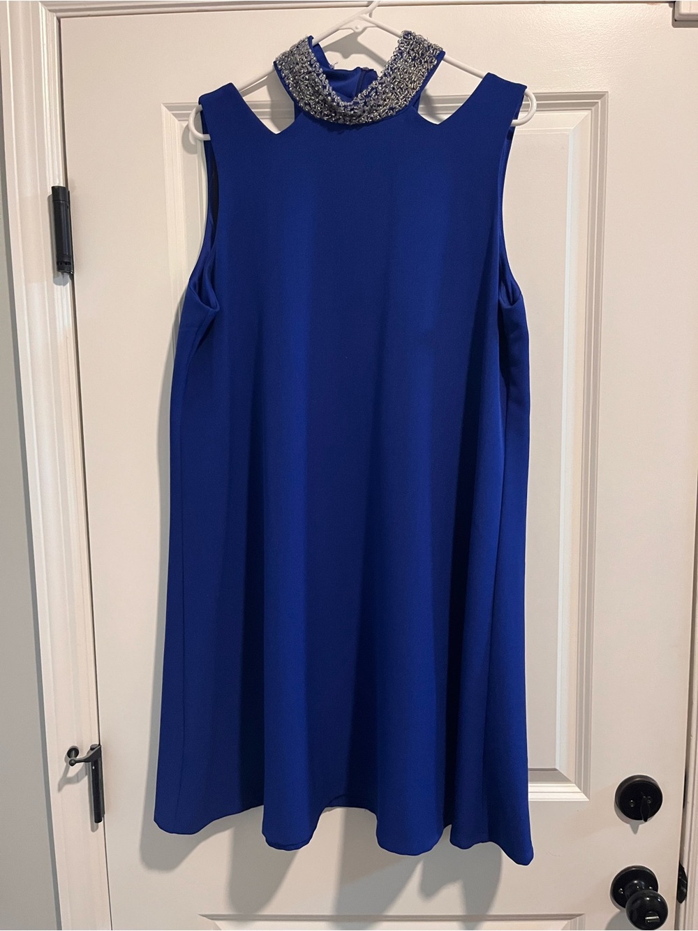 Embellished High-Neck Royal Blue Mini Dress
